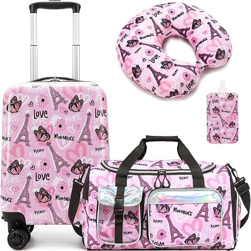 HTgroce 3-Piece Children's Suitcase Set, Children's Travel Suitcase with Travel Bag for Children, Neck Pillow & Suitcase Tag, Travel Trolley with Wheels for Children, Hard Case for Boys and Girls on Amazon - Best Deal Finder