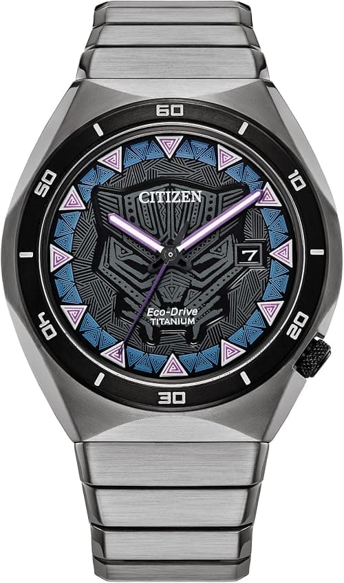 Citizen Men's Eco-Drive Marvel Black Panther Watch in Super Titanium, Black Panther Art Multi-Color Dial (Model: AW1668-50W) on Amazon.sa - Price Tracker
