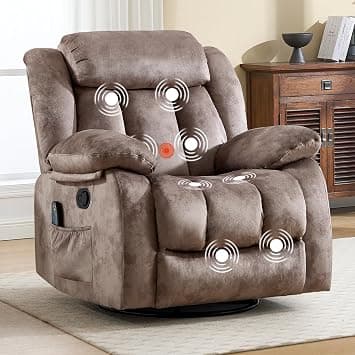 ANJ Classic Manual Swivel Rocker Recliner Chair with Massage and Heat, Rocking Recliners for Adults with Side Pocket, Single Overstuffed Heavy Duty Reclining Sofa Chair for Living Room,Bedroom,Brown on Amazon.ae - Price Tracker