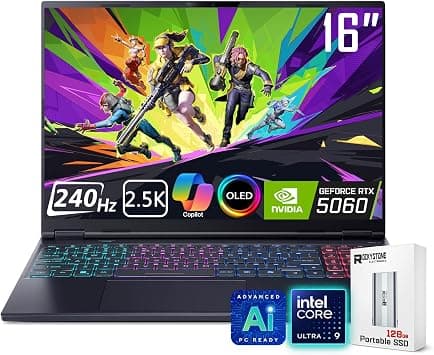 Acer Predator Helios Neo 16S AI Gaming Laptop, 240Hz 2.5K OLED, Intel Core Ultra 9 275HX, NVIDIA GeForce RTX 5060, Liquid Cooling, Black, Windows 11 Home (Win 11 Home, 32GB RAM | 1TB SSD) on Amazon.ae - Price Tracker