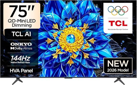 TCL 75P8L Television 75 Inch Smart TV 4K QD-Mini LED Dimming Colorful Quantum Crystal HDR 10+ Gaming Google TV, 144Hz Native Refresh Rate, ONKYO 2.1 Hi-Fi, Dolby Vision Atmos, Game Master (2026 Model) على Amazon.ae - متتبع الأسعار