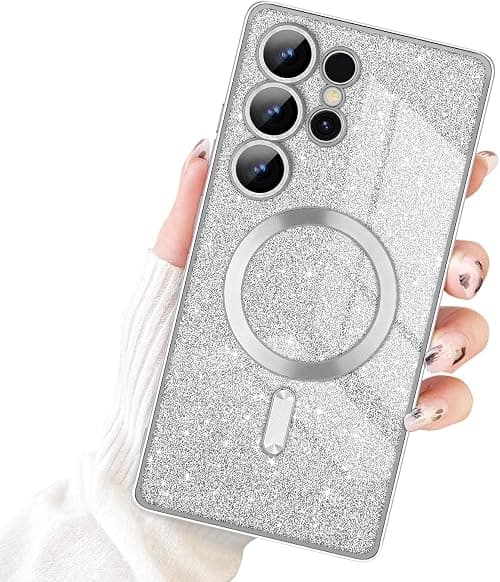 Magnetic Case for Sam-sung Galaxy S25 Ultra, Luxury Sparkle Glitter Bling Cover for Women and Girls, Full Camera Lens Protection, Anti-Scratch Shockproof Protective Case, Stylish Silver Phone Case على Amazon.ae - متتبع الأسعار