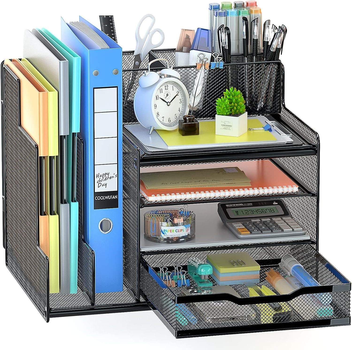 sooyinpaint Office Desk Organizer with Vertical File Folder Holders,4-Tier Mesh Desk File Organizer with Drawer and Upright Pen Holder Multifunction Office Supplies and Storage on Amazon.ae - Price Tracker