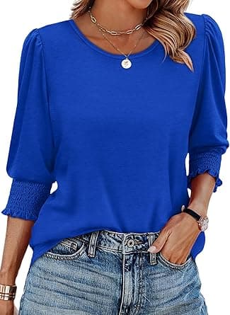 XIEERDUO 3/4 Sleeve Tops for Women UK Crew Neck Ladies Blouses on Amazon.ae - Price Tracker