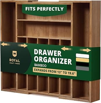 ROYAL CRAFT WOOD Luxury Bamboo Kitchen Drawer Organizer - Silverware Organizer - Utensil Holder and Cutlery Tray with Grooved Drawer Dividers for Flatware and Kitchen Utensils (9 Slot, Brown Bamboo) on Amazon.ae - Price Tracker