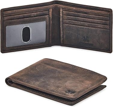 Real Leather Mens Bifold Wallet RFID Blocking Slim Minimalist Front Pocket - Thin & Stylish with ID Window in Gift Box, Crazy Horse Coffee, 4 x 3.25 x 0.75 inches, Minimalist on Amazon.ae - Price Tracker