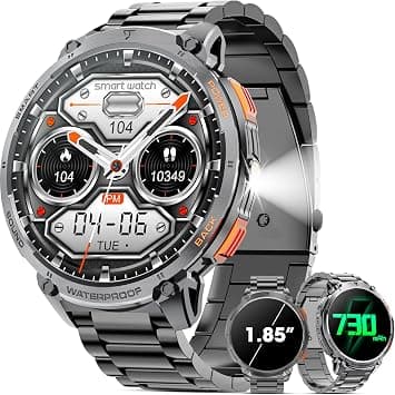 Military Smartwatch for Men with Bluetooth calls, 1.85" HD Display, 730 mAh Battery, IP68 Fitness tracker with LED flashlight,24/7 Heart Rate, Sleep Monitoring,With Android and iOS on Amazon.sa - Price Tracker