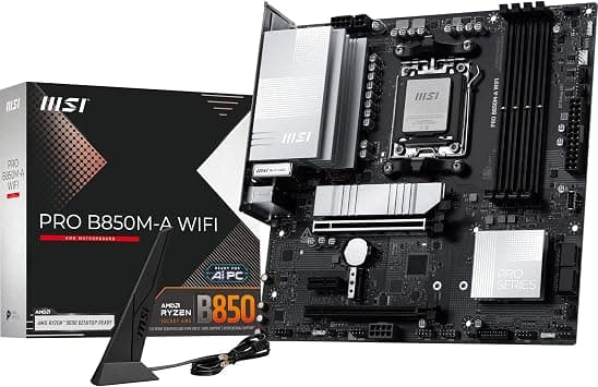 MSI PRO B850M-A WiFi Motherboard, mATX - Supports AMD Ryzen 9000/8000 / 7000 Processors, AM5 - DDR5 Memory Boost (8200+ MT/s OC), PCIe 5.0 x16 & 4.0 x4, M.2 Gen5, Wi-Fi 7, 5G LAN on Amazon.ae - Price Tracker