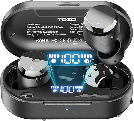 TOZO T12 Wireless Earbuds Bluetooth 5.3 Headphones Built-in ENC Noise Cancelling Mic, 55 Hrs Playtime App Customize EQ IPX8 Waterproof LED Digital Display Premium Sound Headset Black on Amazon.ae - Price Tracker