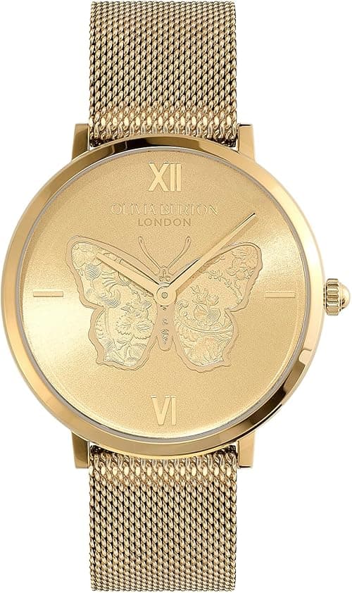 Olivia Burton Signature Butterfly Women's 2H Quartz Watch, Stainless Steel Mesh Bracelet, Water Resistant up to 3ATM/30 Meters, Colorful and Playful, Gift for Her, 35mm, Gold Plated, Modern on Amazon.ae - Price Tracker