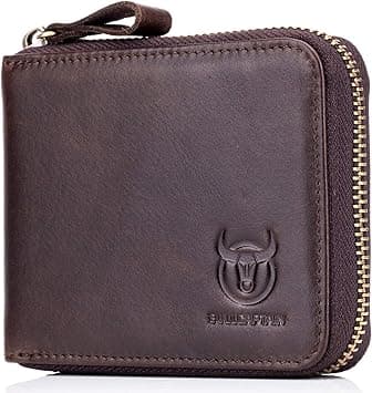bullcaptain Mens Genuine Leather Zipper Wallet RFID Blocking Bifold Secure Zip Around Wallets Multi Credit Card Holder Purse (brown), brown, Small, Simplicity on Amazon.ae - Price Tracker