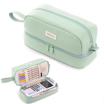 KASTWAVE Large Pencil Case, Big Capacity Large Pencil Cas,e Canvas Pen Pouch Bag with 2 Compartments for Girls Boys Teen School Students Adults, Stationery Pouch Pen Case for Office (Green) on Amazon - Best Deal Finder