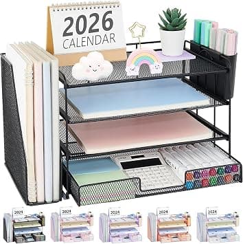 OPNICE Desk Organizers and Accessories, Desk Accessories & Workspace Organizers for Office Supplies, File Organizer Desk Drawer Organizer with 2 pen holders, 4 Tier Paper Organizer for Desk(Black) on Amazon.ae - Price Tracker