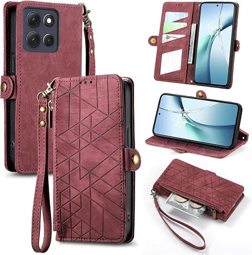 Compatible with Motorola Moto G77 5G Compatible with Motorola Moto G67 5G Flip Stand Zipper wallet Magnetic clasp Lanyard Protective Case Red on Amazon.ae - Price Tracker