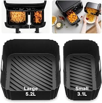 Silicone Air Fryer Liners 2 Pack for Tefal 8.3L Dual Easy Fry, 5.2L + 3.1L Reusable Liners for EY901840 EY905D40, Moulinex Philips Xiaomi Geepas Dual Basket Air Fryers, BPA-Free Air Fryer Accessories on Amazon - Best Deal Finder