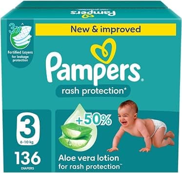 Pampers Rash Protection, Size 3, 6-10 kg, Giant Box, 136 Diapers - متتبع أسعار Amazon.sa