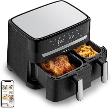 Moulinex Air Fryer, 2 Compartments + Book of 20 Recipes, XXL Capacity 8.3L, Up to 8 People, 7 Automatic Programs, Digital Touch Screen, Dual Essential Stainless Steel, YY5545FB on Amazon - Best Deal Finder