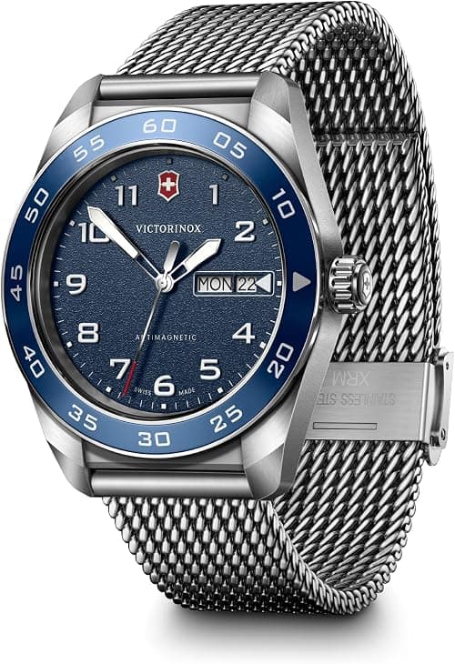 Victorinox Swiss Army | Swiss Made Men's Watch, 42 mm, 100M Water Resistant, Anti-Shock & Antimagnetic | Blue Dial, Stainless Steel Case, Silver Mesh Bracelet, Ronda 517 Quartz Movement | 242042, Blue on Amazon - Best Deal Finder