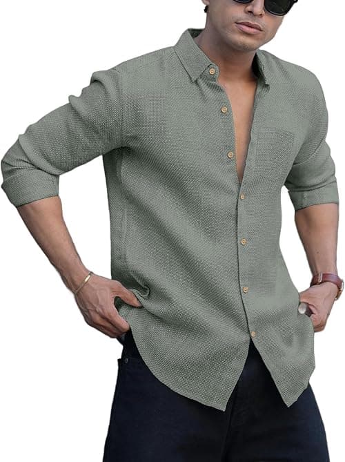 Men's Solid Linen Cotton Shirt | Casual | Solid | Long Sleeve | Summer - Regular Fit | Stylish Mens Shirt | Daily Formal Wear on Amazon.ae - Price Tracker