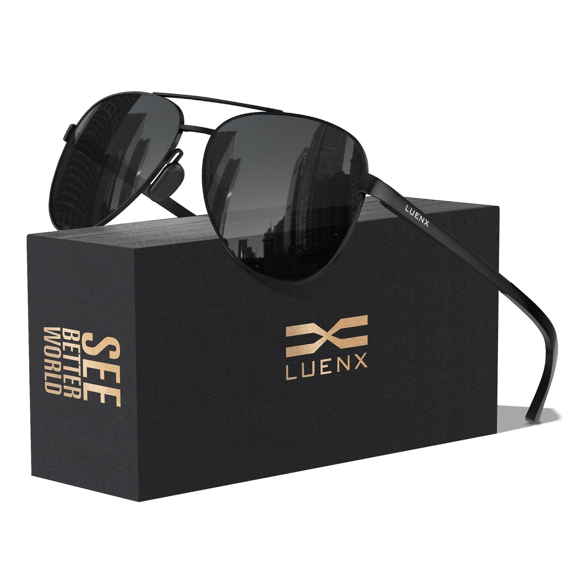 LUENX Aviator Sunglasses for Women Men Polarized Lens with Accessories - UV 400 Protection 60MM on Amazon.ae - Price Tracker