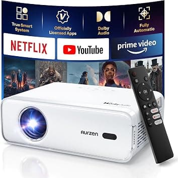 Aurzen Eazze D1 Smart Projector with WiFi and Bluetooth, Netflix-Officially-Licensed, Auto Focus & Keystone, DoIby Audio, Zoom, Native 1080P Movie, Portable Outdoor Mini Projector, White على Amazon.ae - متتبع الأسعار