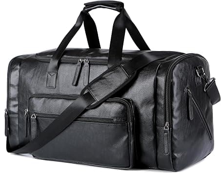 Large Capacity PU Leather Duffel Bag Carry on Duffle Bag for Men Women Water-Resistant Weekender Bag with Multi-Pocket Design for Travel, Gym and Business (Black) on Amazon - Best Deal Finder