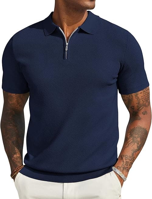 COOFANDY Mens Zipper Polo Shirts Short Sleeve Casual Knit Polo Shirts Lightweight Golf Shirt on Amazon.ae - Price Tracker