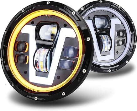 OVOTOR Jeep Headlights LED 7 inch with Halo Ring Amber Turn Signal Lights V Type White DRL Hi Lo Beam for Jeep Wrangler JK TJ LJ CJ Black | Hi/Lo Beam, Round Projector Headlights Compatible with Jeep Wrangler JK TJ LJ, Hummer H1 H2, Miata Defender on Amazon.ae - Price Tracker
