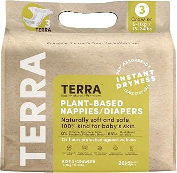 Terra Size 3 Diapers: 85% Plant-Based, Ultra-Soft & Chemical-Free for Sensitive Skin, High Absorbency for 13-24 lb Babies, 20 Count - Amazon.ae Price Tracker