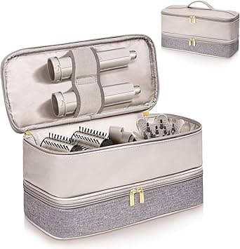 Flex Style Case,Flexstyle Carrying Case Compatible with Hair Dryer,Portable Double-Layer Travel Bag for Airwrap Styler/Flexstyle Attachment, Beige, This travel case doubles as a hair styling kit on Amazon.ae - Price Tracker