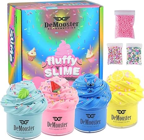 DeMooster™ Slime Kit for Kids Fluffy Butter Slime for Girls and Boys Non Sticky Soft Cloud Slime- Perfect for Party Favors & Giveaways & Birthday Return Gift for Kids pack 4 (4x100ml with charms) on Amazon.ae - Price Tracker