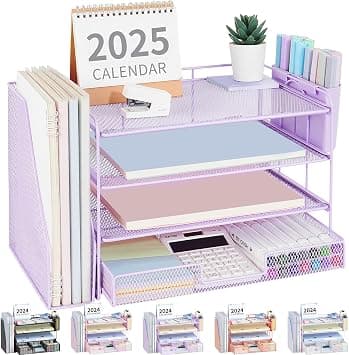 OPNICE Desk Organizer and Accessories, 4-Tier Desk Organizer with Drawer and 2 Pen Holders, Office Desk Accessories for Stationery (Purple) على Amazon.ae - متتبع الأسعار