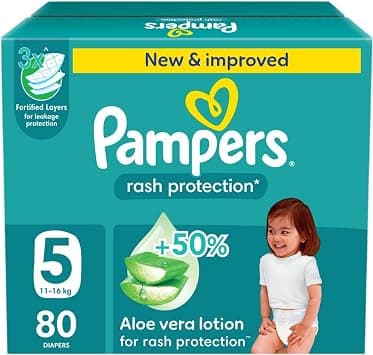 Pampers Rash Protection, Size 5, 11-16 kg, Jumbo Box, 80 Diapers - متتبع أسعار Amazon.sa