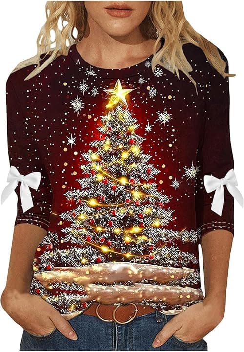 Christmas Tshirts Women Novelty Christmas Jumper 3/4 Sleeve Tops Round Neck T Shirts Funny Reindeer Xmas Tree Tops Ugly Xmas Jumper Shirt Loose Blouses for Holiday Party Going Out on Amazon.ae - Price Tracker