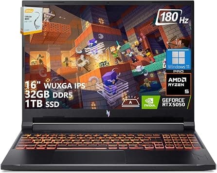 Acer Nitro V 16 AI Gaming Laptop | 16" WUXGA IPS 180Hz | AMD Hexa-Core Ryzen 5 240 | 32GB DDR5 1TB SSD | GeForce RTX 5050 8GB DLSS4 (Up to 440 AI Tops) | Backlit Keyboard Win11 Pro w/DLCA Accessory on Amazon.ae - Price Tracker