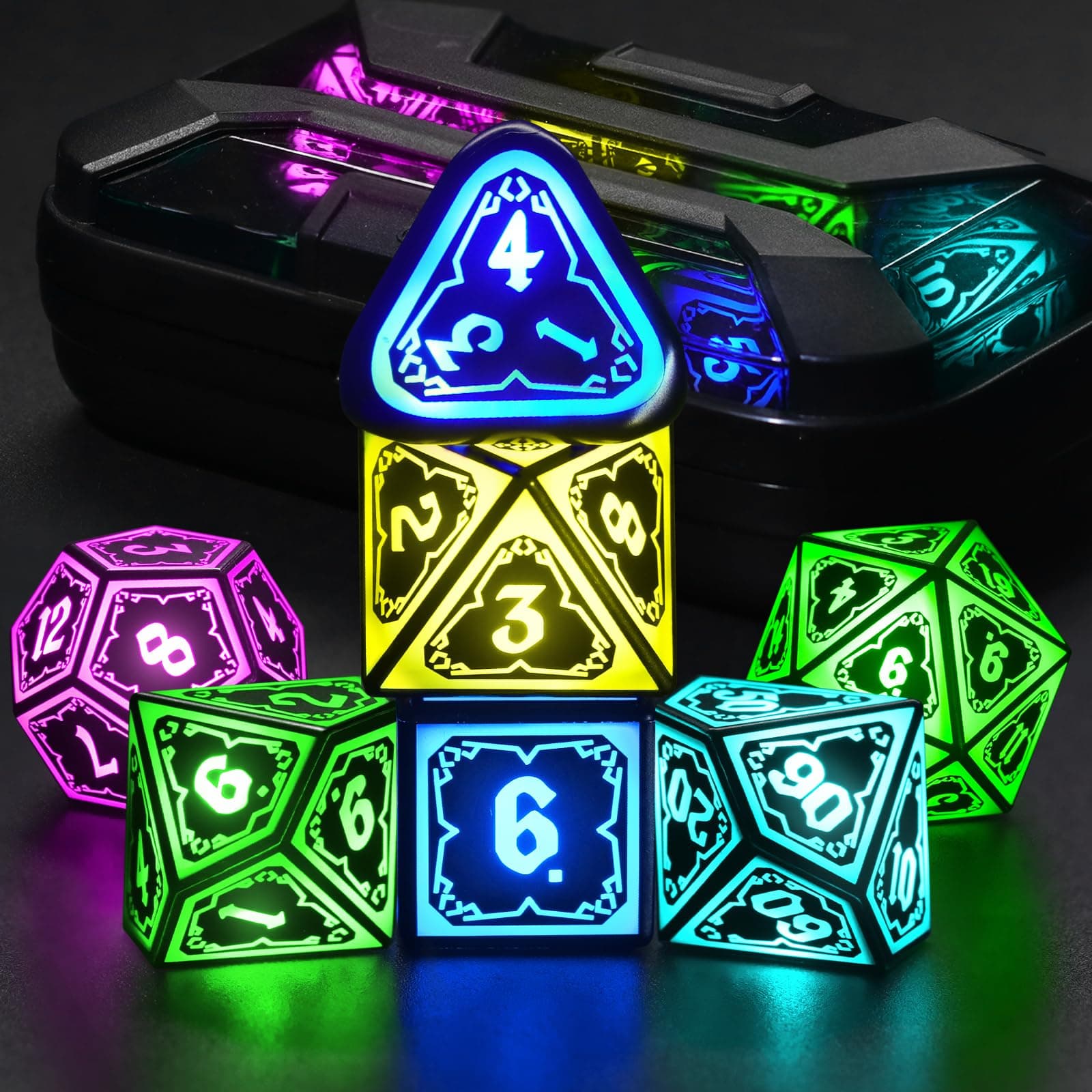 FONVGOGO Wireless Light Up Dice Set D and D RGB for Dungeons and Dragons,Cool LED DND Dice with Charging Box Rechargeable 7 Color Polyhedral Role Playing Dice for DND Gifts RPG(Astral Shard Black) on Amazon.ae - Price Tracker
