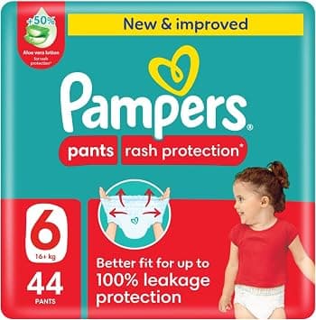 Pampers Rash Protection, Size 6, 16+ kg, Giant Pack, 44 Diaper Pants - متتبع أسعار Amazon.sa
