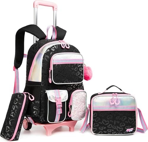 HTgroce School Bag with Wheels Trolley School Bag Backpack School Backpack Trolley School Trolley School Bag Girls Large Trolley School Bag Backpack with Wheels for Girls Children on Amazon.ae - Price Tracker