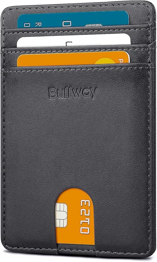 Buffway Mens Slim Wallet, Minimalist Thin Front Pocket Leather Credit Card Holder with RFID Blocking for Work Travel on Amazon - Best Deal Finder