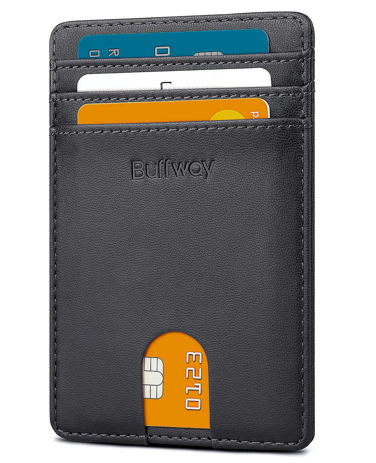 Buffway Mens Slim Wallet, Minimalist Thin Front Pocket Leather Credit Card Holder with RFID Blocking for Work Travel on Amazon.ae - Price Tracker