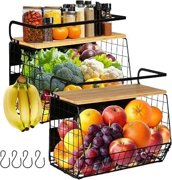 2 Magnetic Fruit Basket Hanging & Spice Rack Magnetic, Kitchen Organiser Kitchen Shelf No Drilling Fruit Basket Stand Fruit and Vegetable Storage Magnetic Shelf Fridge Black with Lid على Amazon.ae - متتبع الأسعار