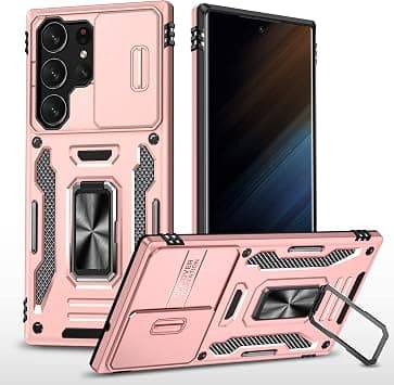 Slide Camera Cover for Samsung Galaxy S25 Ultra,Kickstand with Built-in 360° Rotate Magnetic Ring Stand Shockproof Protective Armor Cover,Rose Gold on Amazon.ae - Price Tracker