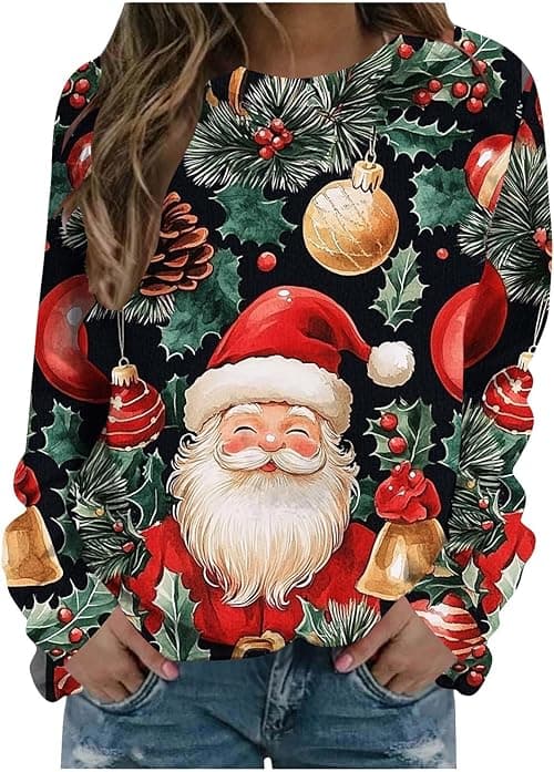 Womens Christmas Jumpers Ugly Xmas Jumper Funny Cat Christmas Jumper Oversized Pullover Sweatshirts Long Sleeve Tunic Tops Crew Neck Sweatshirt Xmas Party Tops Novelty Jumpers Blouses on Amazon.ae - Price Tracker