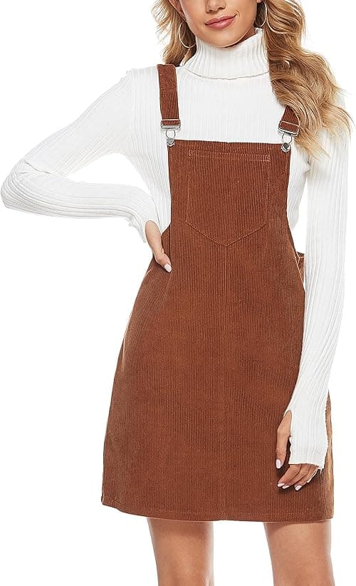 Yeokou Womens Casual Corduroy Bib Knee Length Overalls Pinafore Midi Dress Jumpsuit on Amazon.ae - Price Tracker