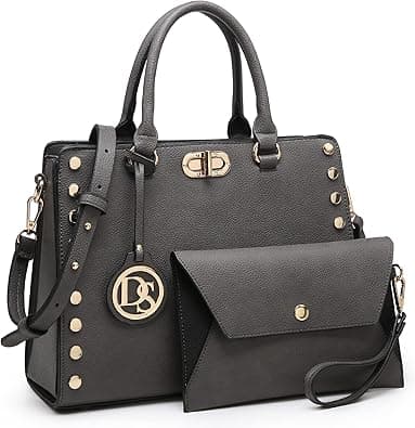 Dasein Women Medium Satchel Handbag Work Tote Shoulder Bag Top Handle Purse with Matching Clutch 2pcs Set, Dark Grey, Medium on Amazon.ae - Price Tracker