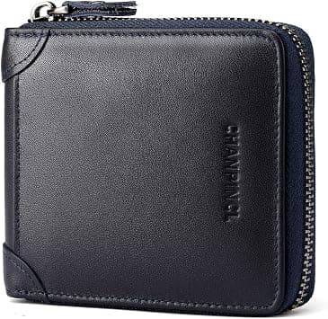 Mens Genuine Leather Zipper Wallet RFID Secure Large Capacity Double Fold Multi-card Leather Wallets for Men and coin purse, Calf leather blue, One size, Classic on Amazon.ae - Price Tracker