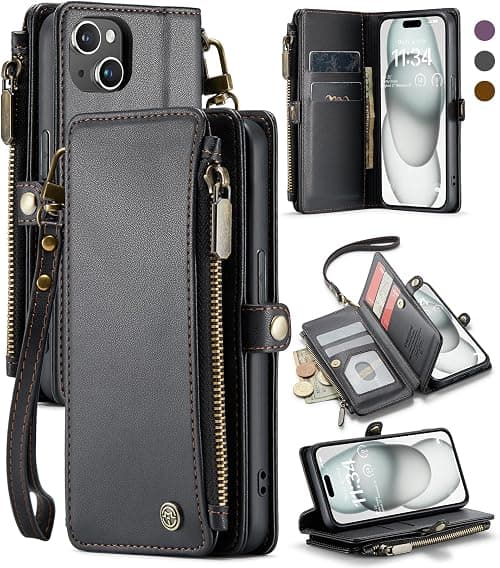 ELEPIK for iPhone 15 Case, iPhone 15 Wallet Case with Card Holder, Kickstand, Wristlet for Women Men, Durable PU Leather Magnetic Wallet Phone Case for iPhone 15, Fashion Black on Amazon.ae - Price Tracker