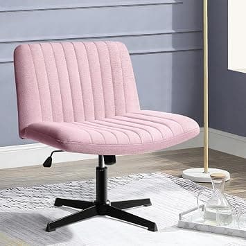PUKAMI Criss Cross Chair,Armless Cross Legged Office Desk Chair No Wheels,Fabric Padded Modern Swivel Height Adjustable Mid Back Wide Seat Computer Task Vanity Chair for Home Office(Pink) on Amazon.ae - Price Tracker