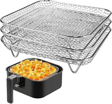 Air Fryer Rack compatible with Instant Vortex,Philips,COSORI Air Fryer,8‘’ Square Three Stackable Racks,Stainless Steel Multi-Layer Dehydrator Rack Fit all 4.2QT-5.8QT Air fryer Accessories on Amazon - Best Deal Finder