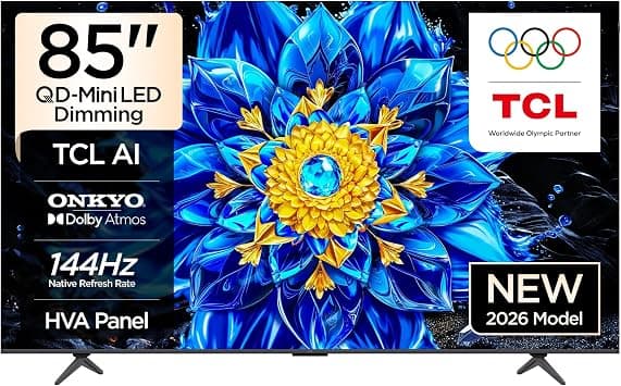 TCL 85P8L Television 85 Inch Smart TV 4K QD-Mini LED Dimming Colorful Quantum Crystal HDR 10+ Gaming Google TV, 144Hz Native Refresh Rate, ONKYO 2.1 Hi-Fi, Dolby Vision Atmos, Game Master (2026 Model) على Amazon.ae - متتبع الأسعار